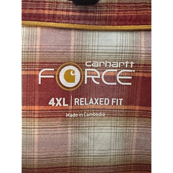 Carhartt Short Sleeve Red Plaid Button Down Work Shirt Mens 4XL XXXXL Relaxed Fi - Picture 4 of 5